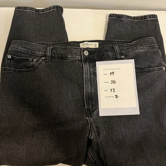 Abercrombie & Fitch The Mom High Rise Jeans, Women 16 Short Stretch Fade Black - Picture 3 of 9